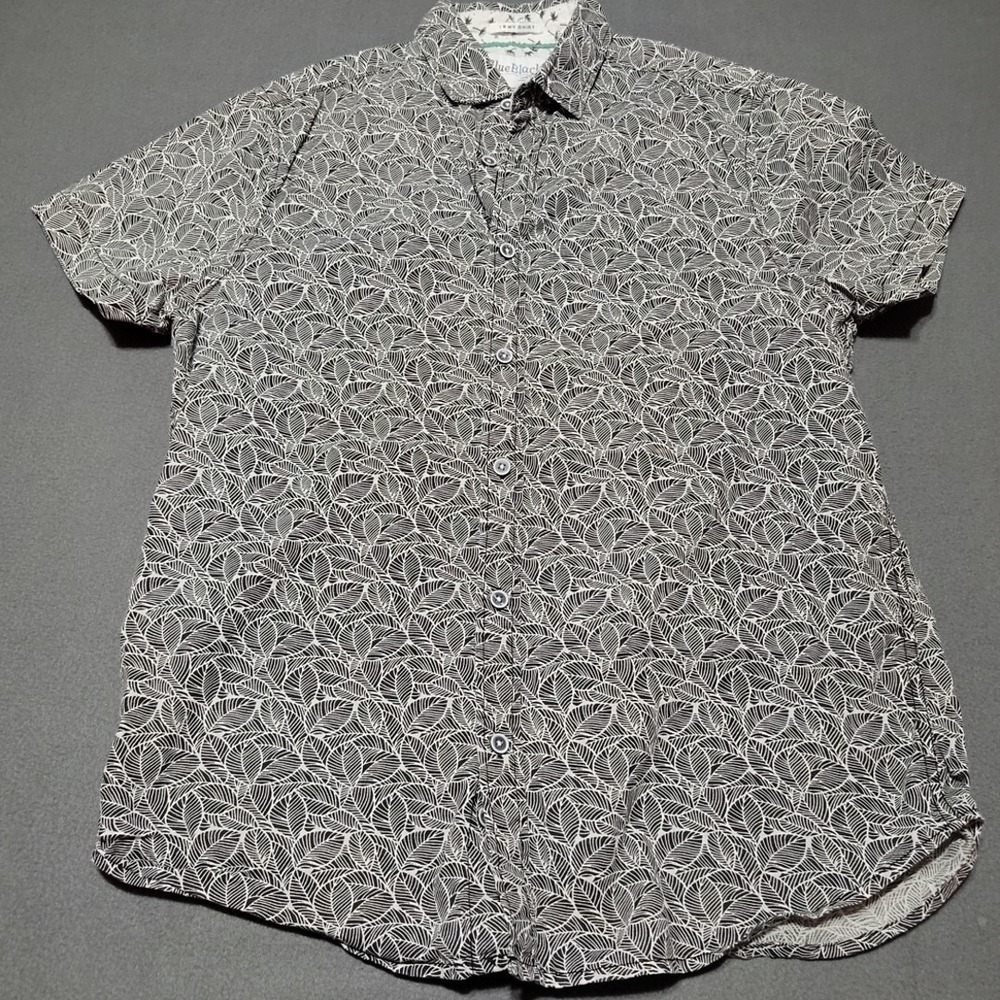 Blue Black Shirt Men S Black White S Floral Cotton Short Sleeve Nerd Office Dad
